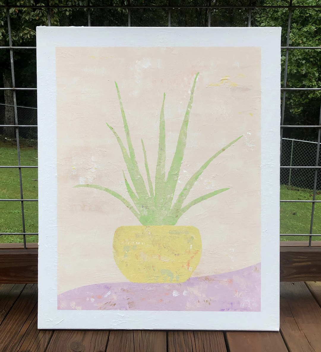 Aloe Plant Painting 24"x36", yellows, purples, greens, pinks, sponge painting