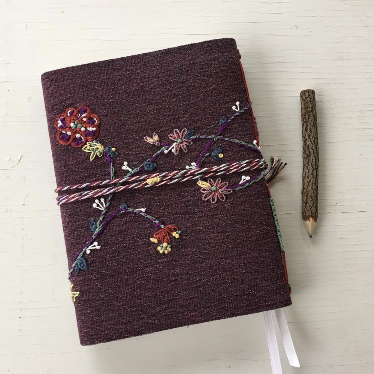 back image purple denim embroidered journal diary
