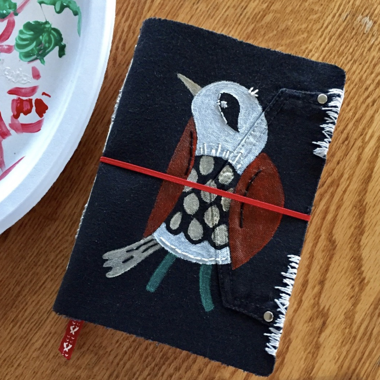 Black Denim With and Red Paintied Bird