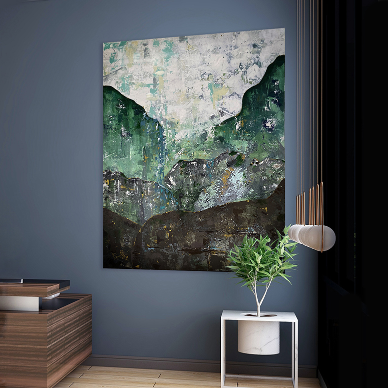 Tiny Village, texture rich large room abstract painting for office space or residential