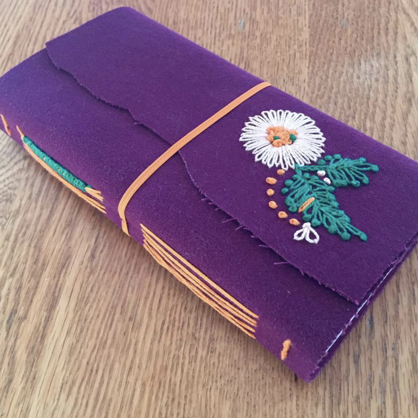 Purple denim embroidered flower blank journal