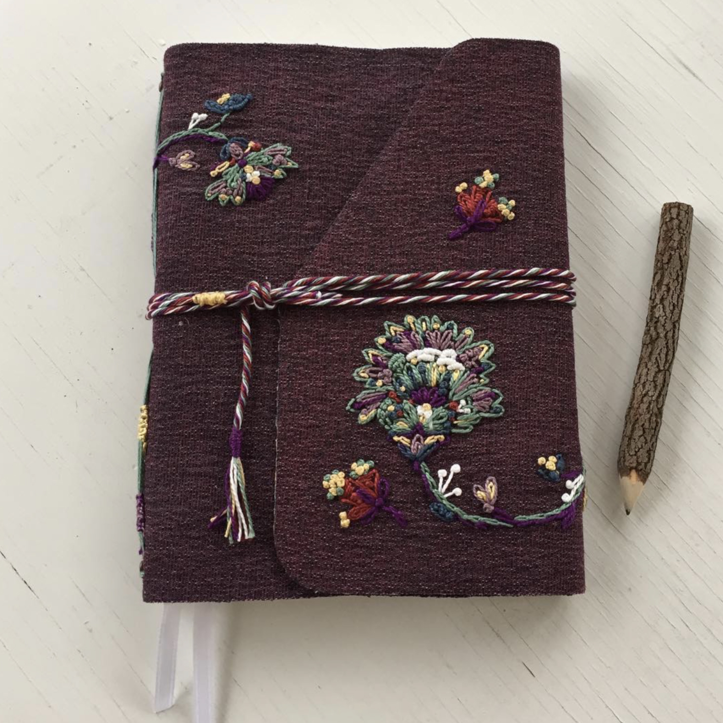 purple denim floral embroidered blank book journal diary